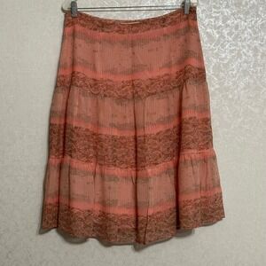 Susan Bristol Vintage Silk Pink Snake Print Tiered Midi A-Line Skirt Lined Sz 12